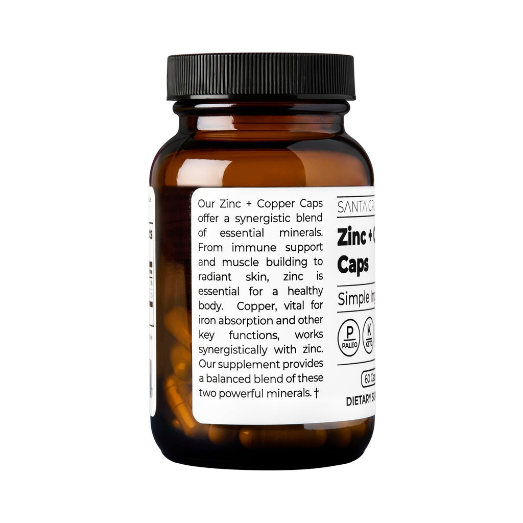 Santa Cruz Paleo, Zinc & Copper Mineral Supplement, High Absorption Formula, Zinc Supplement for Skin & Hair, L Methionine, Copper Gluconate, Trace Minerals - FENGGESTORE20