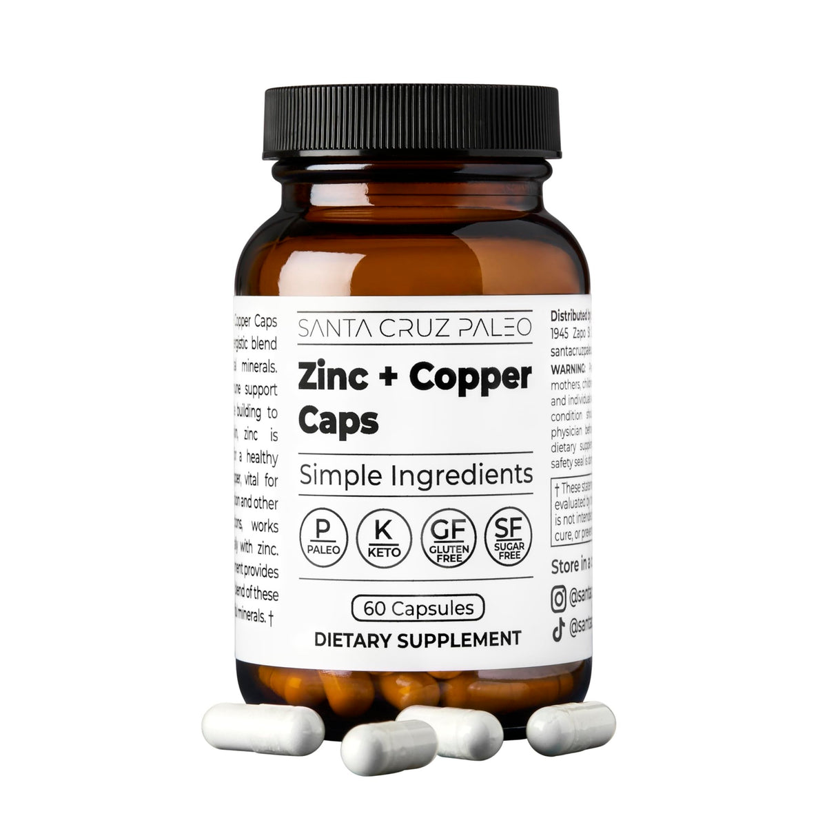 Santa Cruz Paleo, Zinc & Copper Mineral Supplement, High Absorption Formula, Zinc Supplement for Skin & Hair, L Methionine, Copper Gluconate, Trace Minerals - FENGGESTORE20