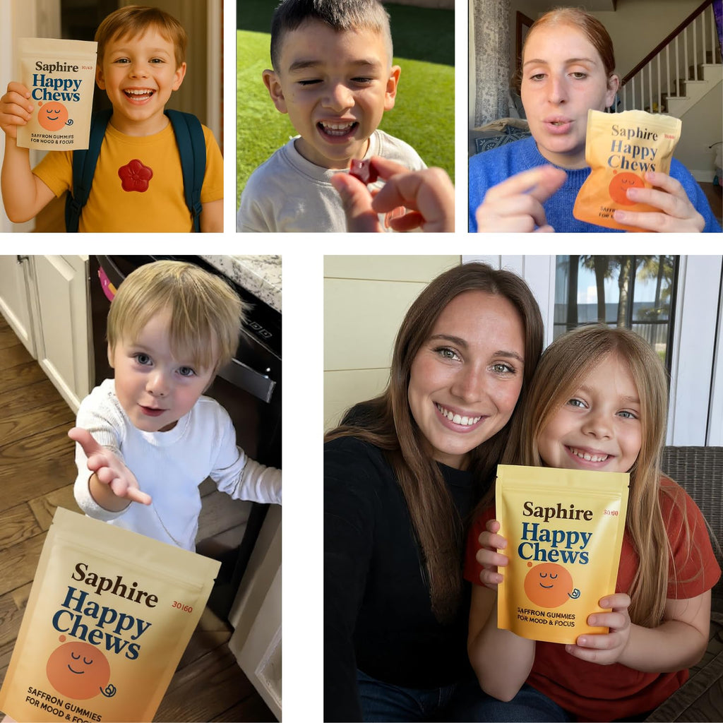 SAPHIRE HAPPY CHEWS Saffron Gummies for Kids | Supports Mood, Calm & Focus | Saffron Extract, Passionflower, St. John’s Wort & GABA - FENGGESTORE20