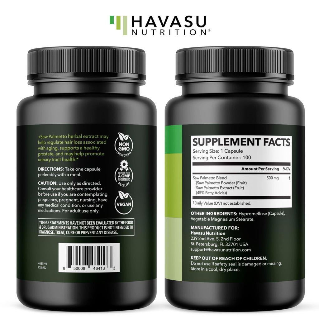Saw Palmetto for Men Prostate Health Supplement to Promote Urinary Tract Function - 500mg Per Serving - 100 Count - DHT Blocker Hair Vitamin - FENGGESTORE20