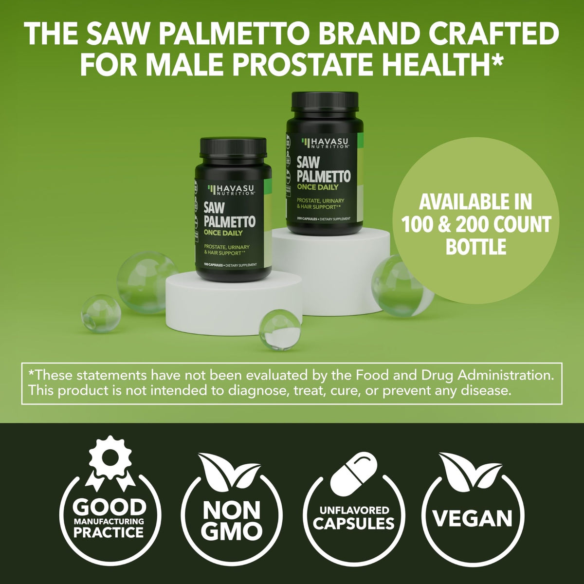 Saw Palmetto for Men Prostate Health Supplement to Promote Urinary Tract Function - 500mg Per Serving - 100 Count - DHT Blocker Hair Vitamin - FENGGESTORE20
