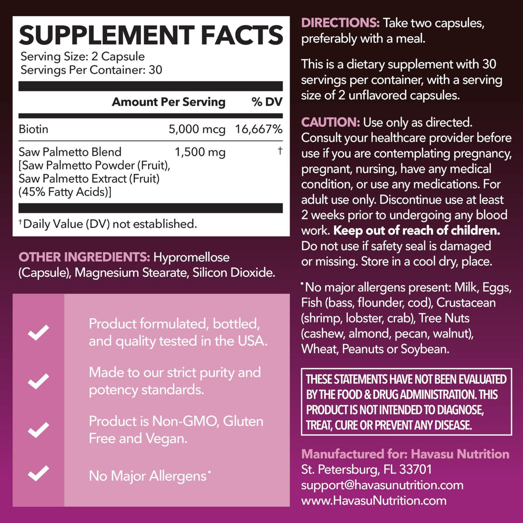 Saw Palmetto for Women with Biotin 5000mcg - Powerful DHT Blocker to Support Hair, Skin, and Nail Health - 60 Count - Vegan, Non-GMO Vitamin for Stronger, - FENGGESTORE20
