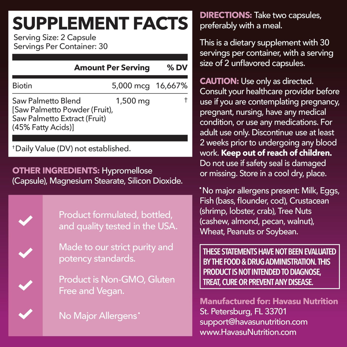Saw Palmetto for Women with Biotin 5000mcg - Powerful DHT Blocker to Support Hair, Skin, and Nail Health - 60 Count - Vegan, Non-GMO Vitamin for Stronger, - FENGGESTORE20