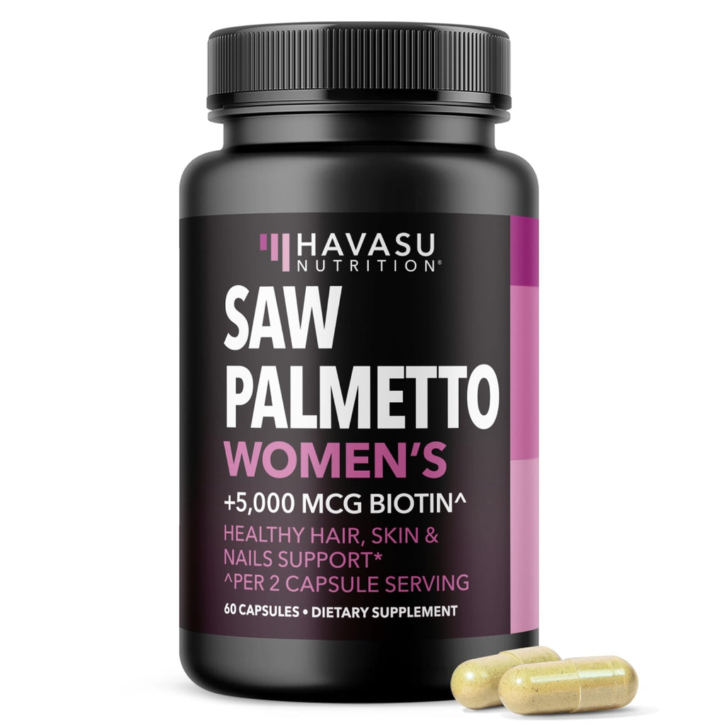 Saw Palmetto for Women with Biotin 5000mcg - Powerful DHT Blocker to Support Hair, Skin, and Nail Health - 60 Count - Vegan, Non-GMO Vitamin for Stronger, - FENGGESTORE20