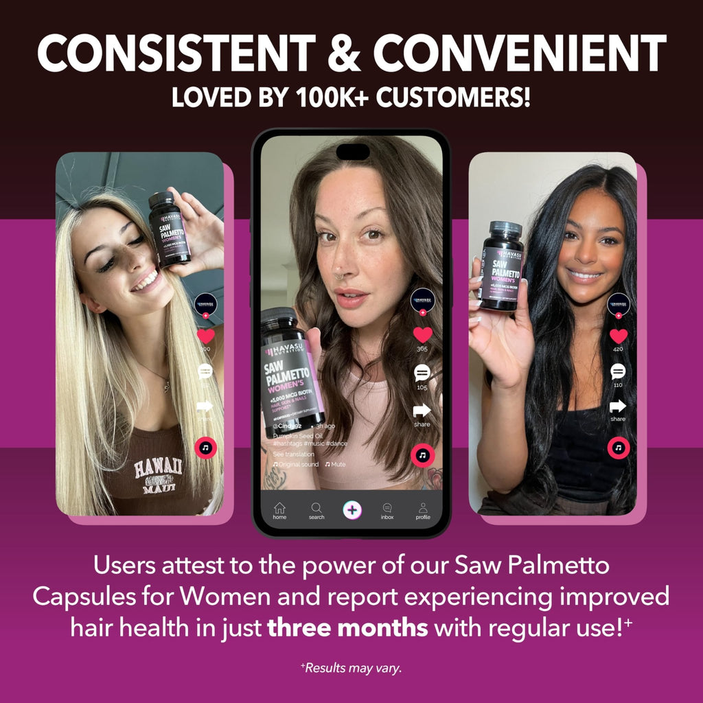 Saw Palmetto for Women with Biotin 5000mcg - Powerful DHT Blocker to Support Hair, Skin, and Nail Health - 60 Count - Vegan, Non-GMO Vitamin for Stronger, - FENGGESTORE20