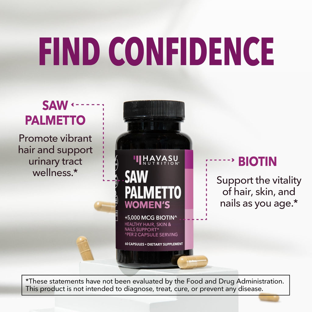 Saw Palmetto for Women with Biotin 5000mcg - Powerful DHT Blocker to Support Hair, Skin, and Nail Health - 60 Count - Vegan, Non-GMO Vitamin for Stronger, - FENGGESTORE20