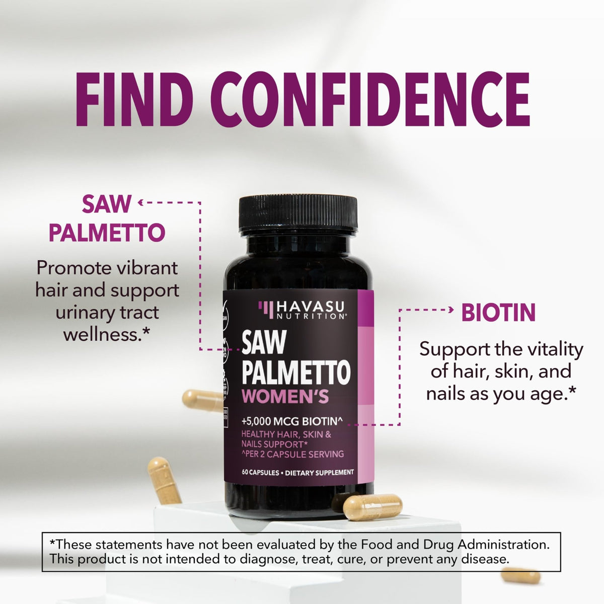 Saw Palmetto for Women with Biotin 5000mcg - Powerful DHT Blocker to Support Hair, Skin, and Nail Health - 60 Count - Vegan, Non-GMO Vitamin for Stronger, - FENGGESTORE20