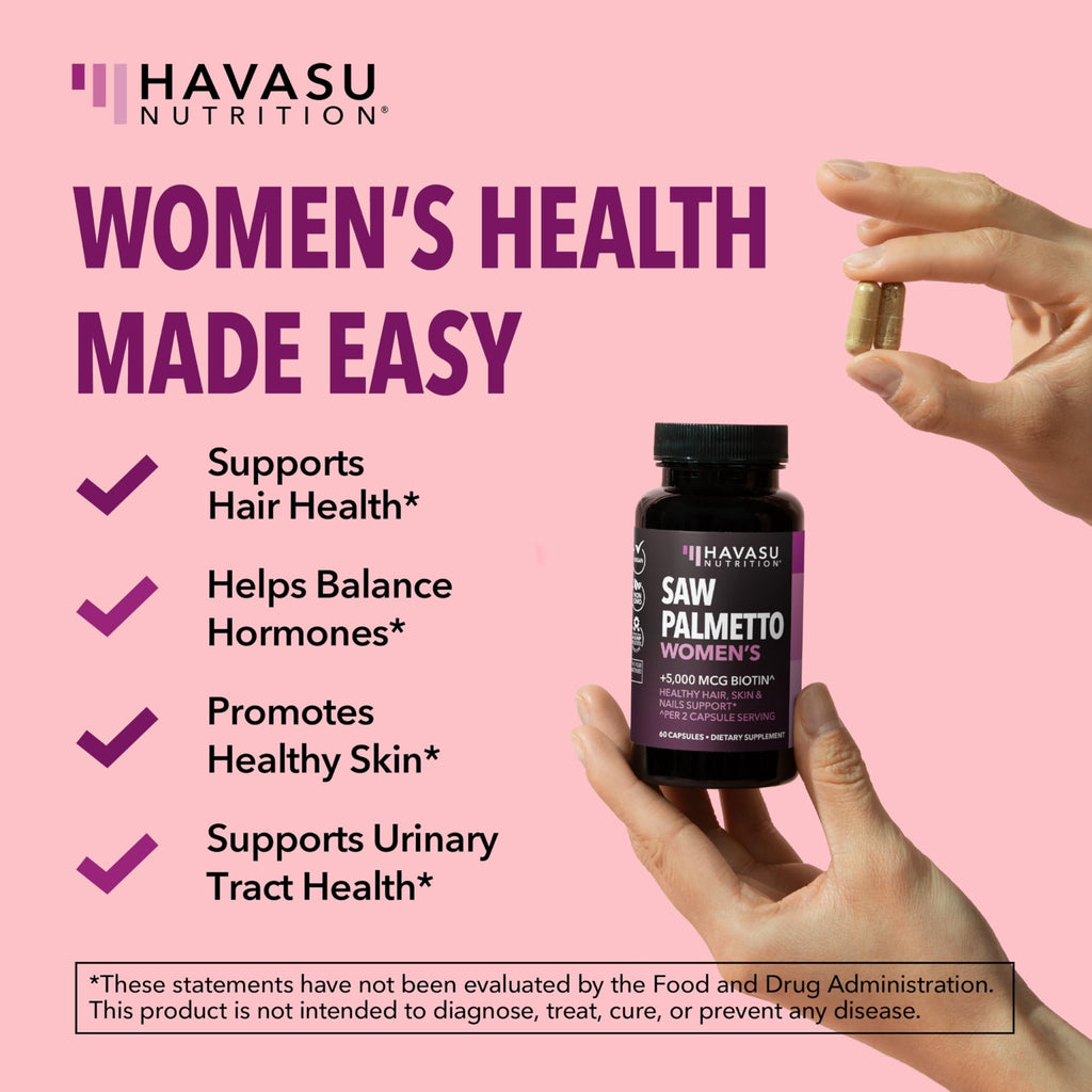 Saw Palmetto for Women with Biotin 5000mcg - Powerful DHT Blocker to Support Hair, Skin, and Nail Health - 60 Count - Vegan, Non-GMO Vitamin for Stronger, - FENGGESTORE20
