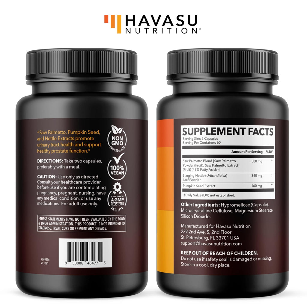 Saw Palmetto Supplement with Stinging Nettle and Pumpkin Seed Extract - Advanced 3X Formula - DHT Blocker Urinary Health and Prostate Support for Mens Health - FENGGESTORE20