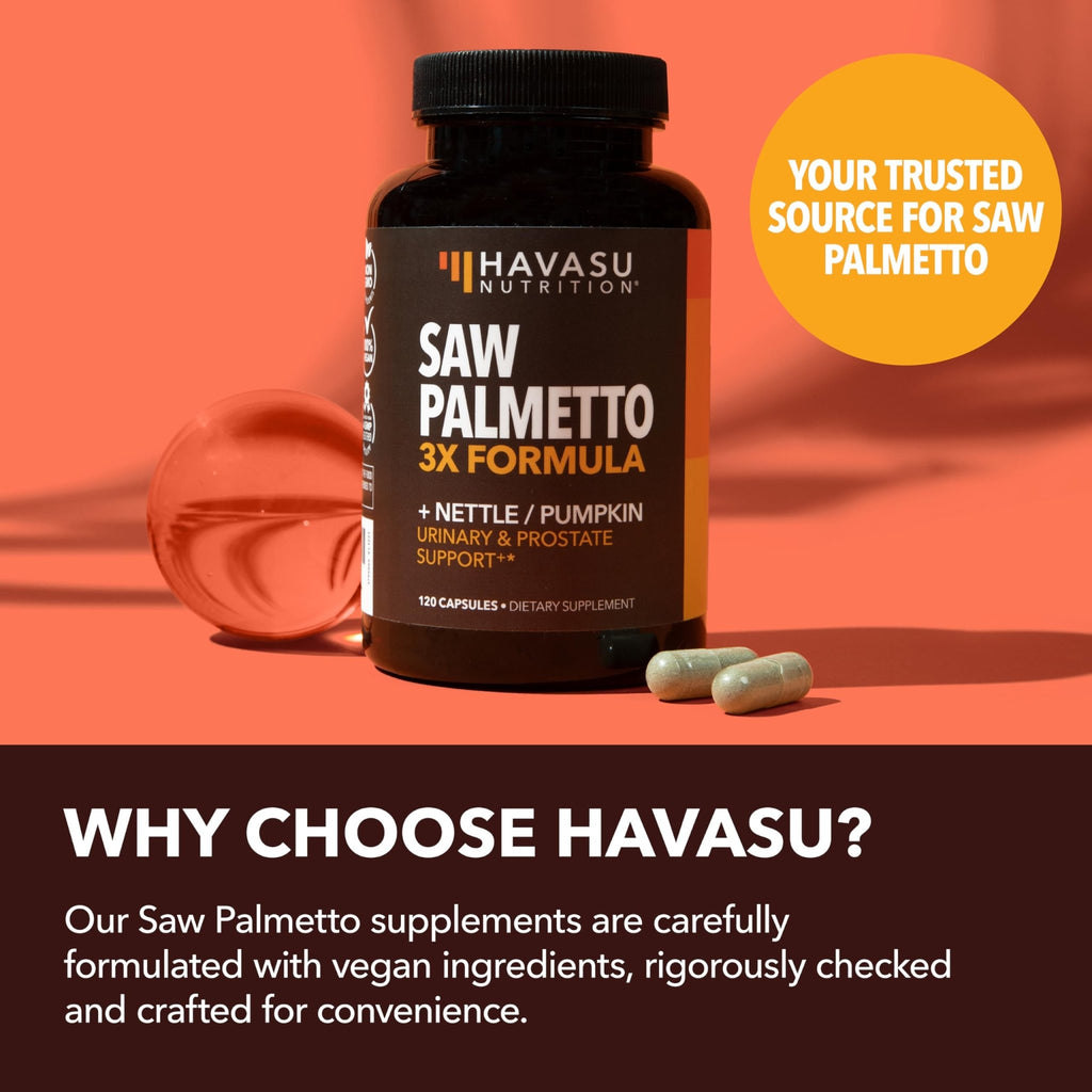 Saw Palmetto Supplement with Stinging Nettle and Pumpkin Seed Extract - Advanced 3X Formula - DHT Blocker Urinary Health and Prostate Support for Mens Health - FENGGESTORE20