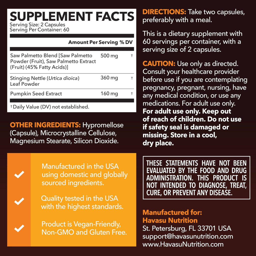 Saw Palmetto Supplement with Stinging Nettle and Pumpkin Seed Extract - Advanced 3X Formula - DHT Blocker Urinary Health and Prostate Support for Mens Health - FENGGESTORE20