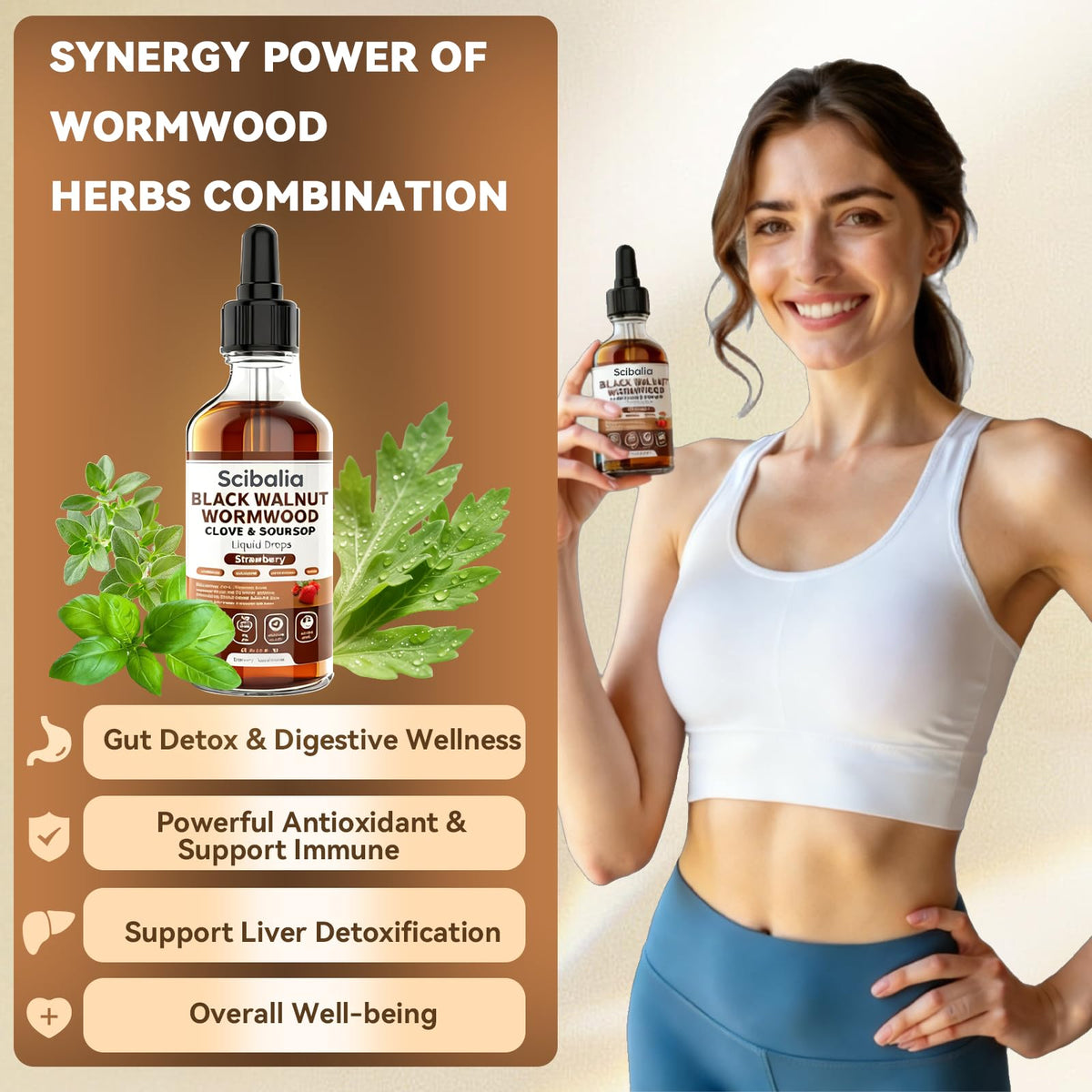 Scibalia Wormwood Black Walnut Clove Cleanse for Human Drops, 19-in-1 Triple-Action Gut Detox & Digestive Wellness Organic Wormwood Tincture w. Soursop - FENGGESTORE20