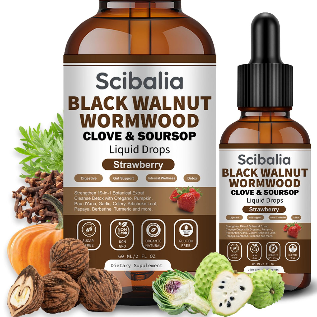 Scibalia Wormwood Black Walnut Clove Cleanse for Human Drops, 19-in-1 Triple-Action Gut Detox & Digestive Wellness Organic Wormwood Tincture w. Soursop - FENGGESTORE20