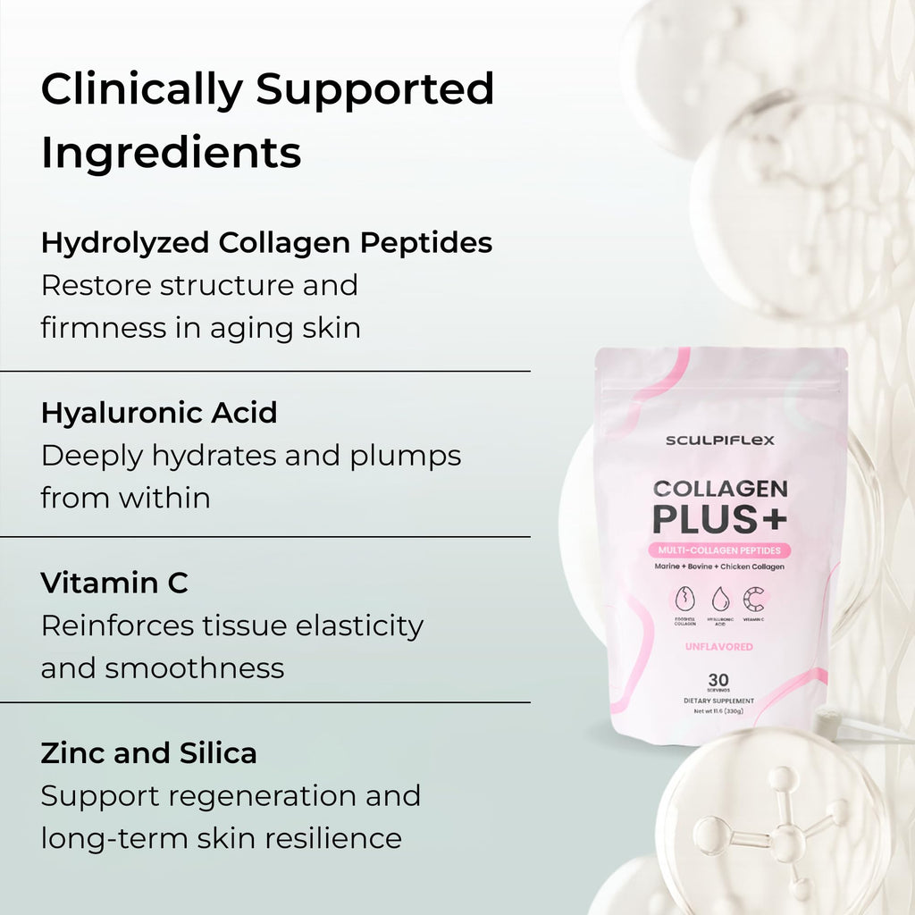 Sculpiflex Hydrolyzed Collagen Peptides Powder, Marine, Bovine, and Chicken Unflavored Multi Collagen Complex for Women, Firms Skin and Boosts Elasticity, Hydrating with Hyaluronic Acid (30 Servings) - FENGGESTORE20