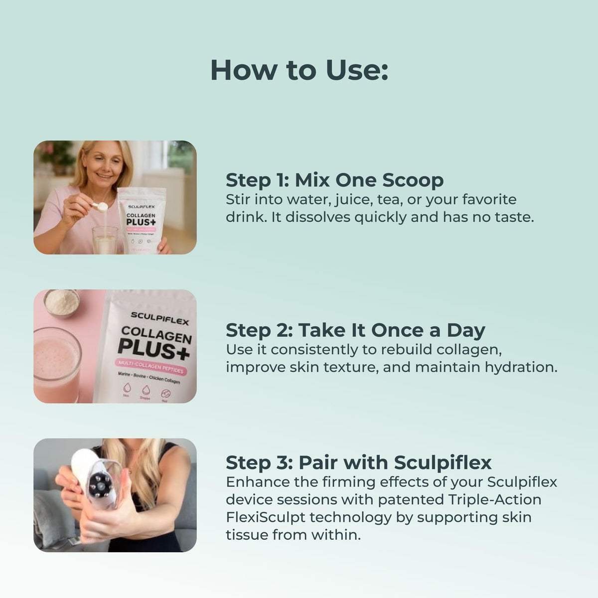 Sculpiflex Hydrolyzed Collagen Peptides Powder, Marine, Bovine, and Chicken Unflavored Multi Collagen Complex for Women, Firms Skin and Boosts Elasticity, Hydrating with Hyaluronic Acid (30 Servings) - FENGGESTORE20