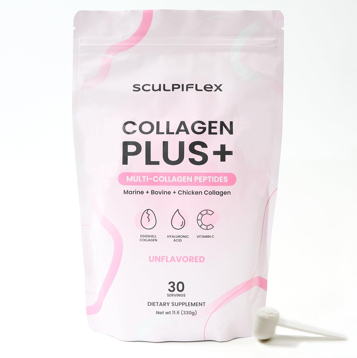 Sculpiflex Hydrolyzed Collagen Peptides Powder, Marine, Bovine, and Chicken Unflavored Multi Collagen Complex for Women, Firms Skin and Boosts Elasticity, Hydrating with Hyaluronic Acid (30 Servings) - FENGGESTORE20