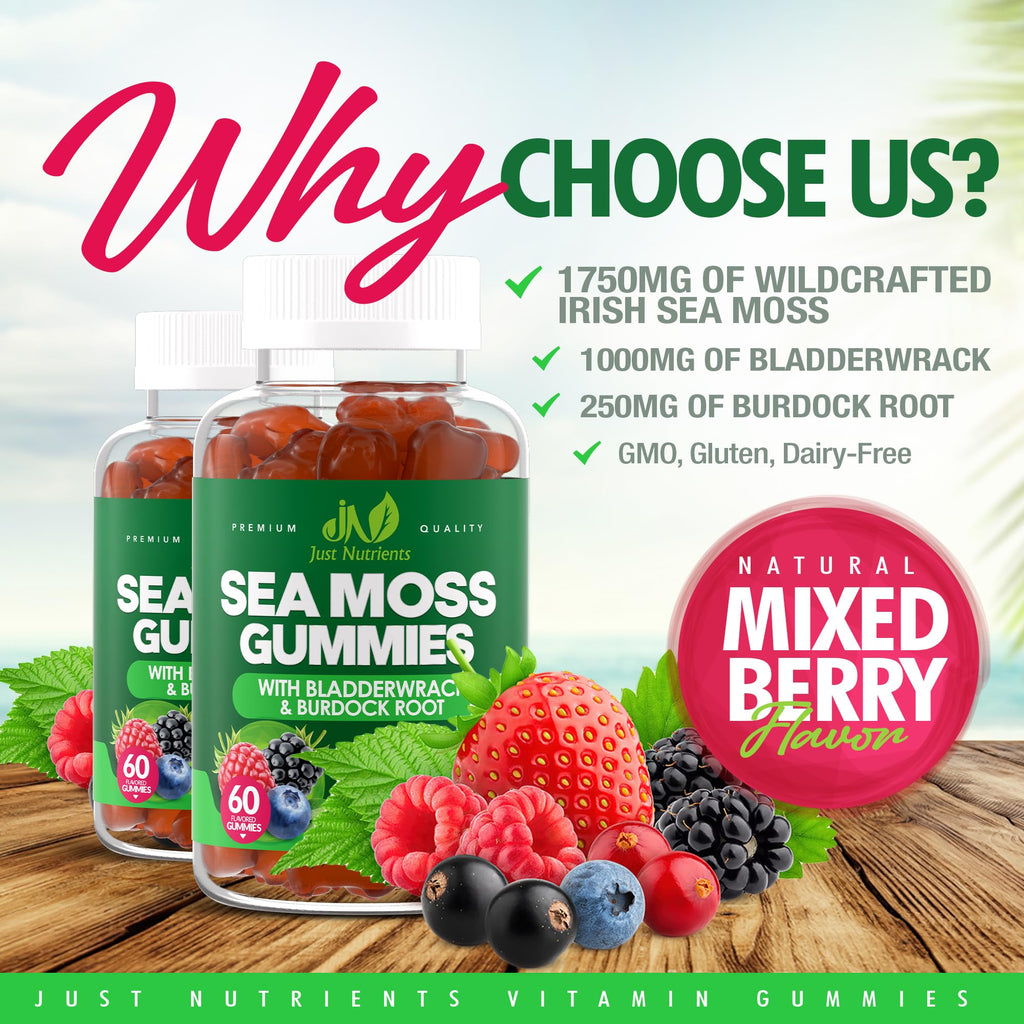 Sea Moss 3000mg Gummies with Bladderwrack and Burdock Root - Natural Irish Sea Moss Superfood for Immune, Thyroid and Detox Support - Extra Strength - FENGGESTORE20