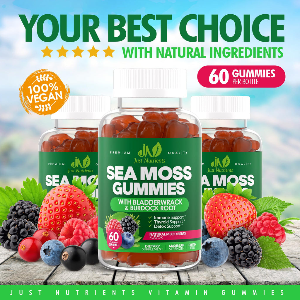 Sea Moss 3000mg Gummies with Bladderwrack and Burdock Root - Natural Irish Sea Moss Superfood for Immune, Thyroid and Detox Support - Extra Strength - FENGGESTORE20