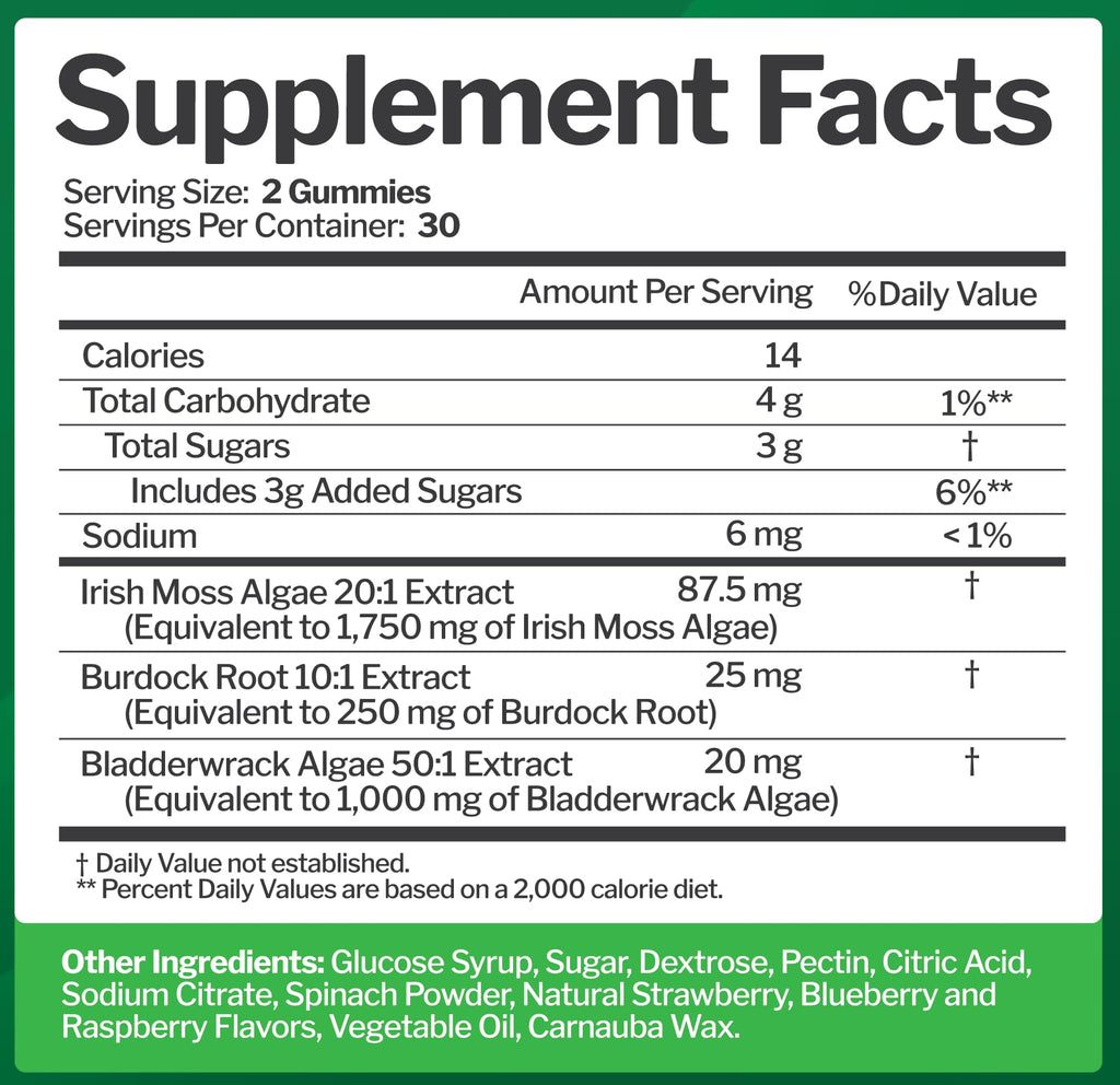 Sea Moss 3000mg Gummies with Bladderwrack and Burdock Root - Natural Irish Sea Moss Superfood for Immune, Thyroid and Detox Support - Extra Strength - FENGGESTORE20