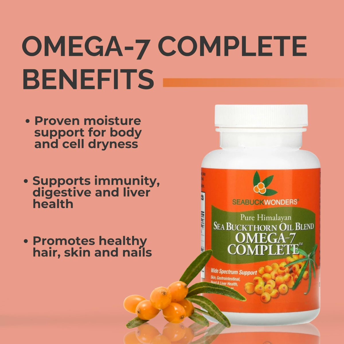 SeabuckWonders Organic Sea Buckthorn Oil Omega-7 Complete,120 Softgels, 60 Day Supply, with Omega 3, 6 & 9, Supports Hair - FENGGESTORE20