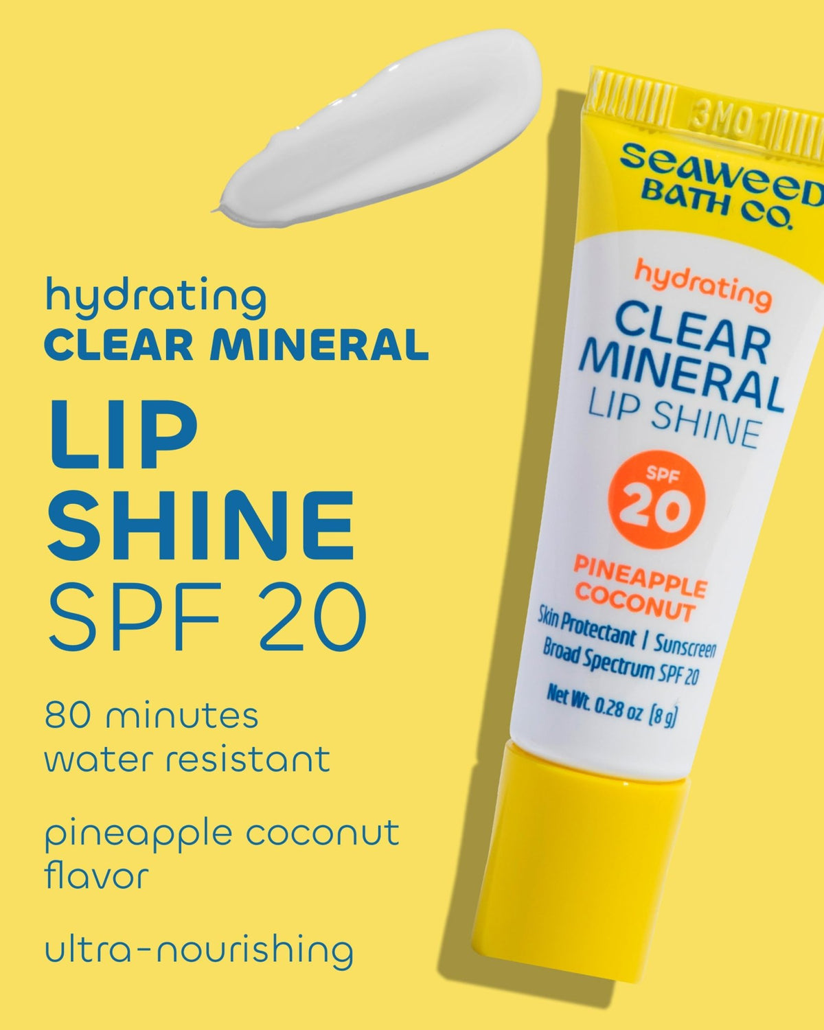 Seaweed Bath Co. Hydrating Clear Mineral Lip Shine - SPF 20 Sunscreen Zinc Oxide Lip Balm - Nourishing Care to Hydrate & Protect Dry - FENGGESTORE20