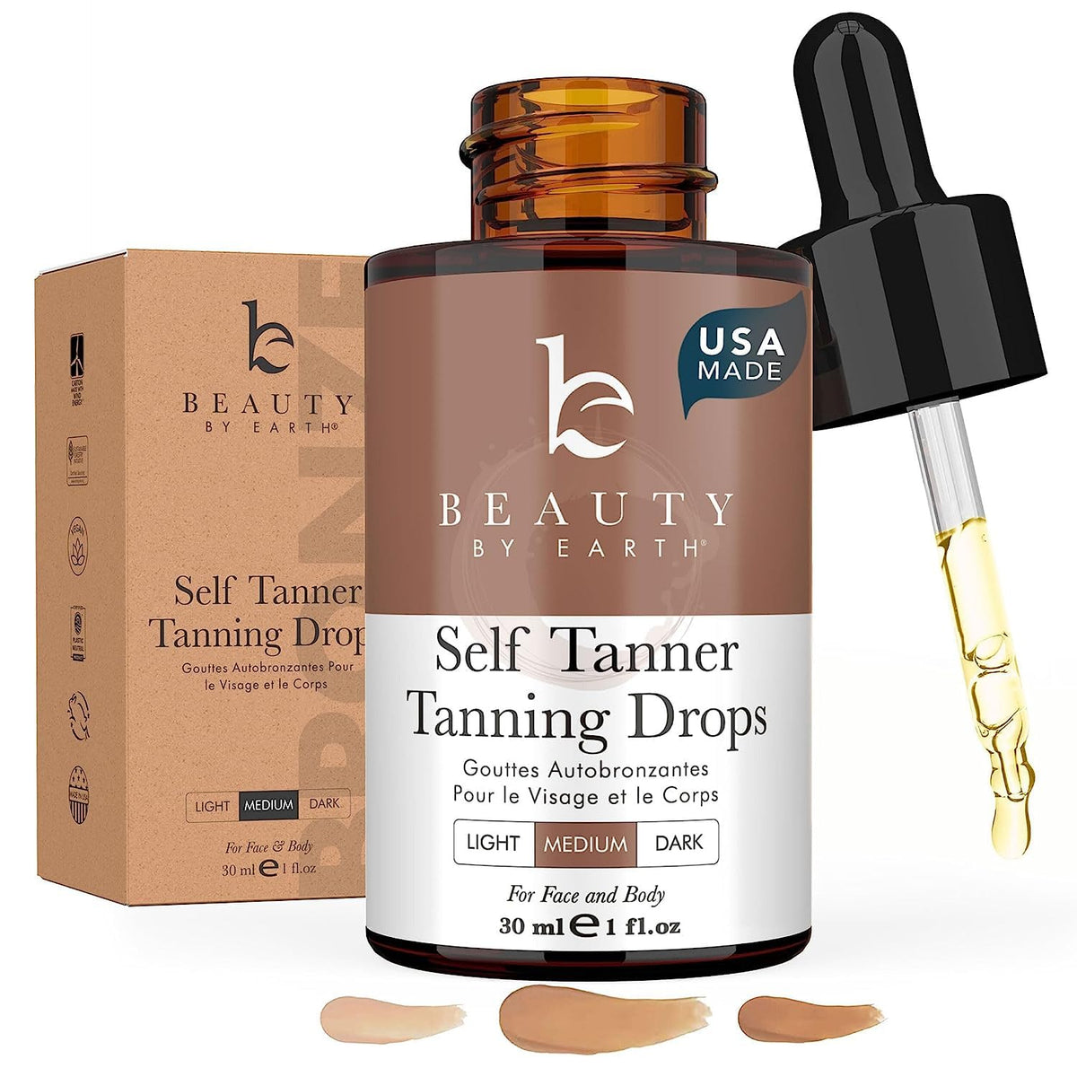 Self Tanning Drops - USA Made with Natural & Organic Ingredients, Medium Face Tanning Drops to Add to Lotion - FENGGESTORE20