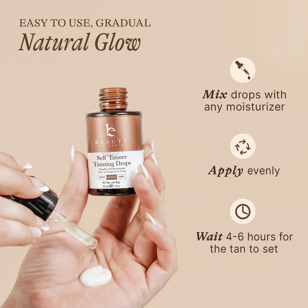 Self Tanning Drops - USA Made with Natural & Organic Ingredients, Medium Face Tanning Drops to Add to Lotion - FENGGESTORE20