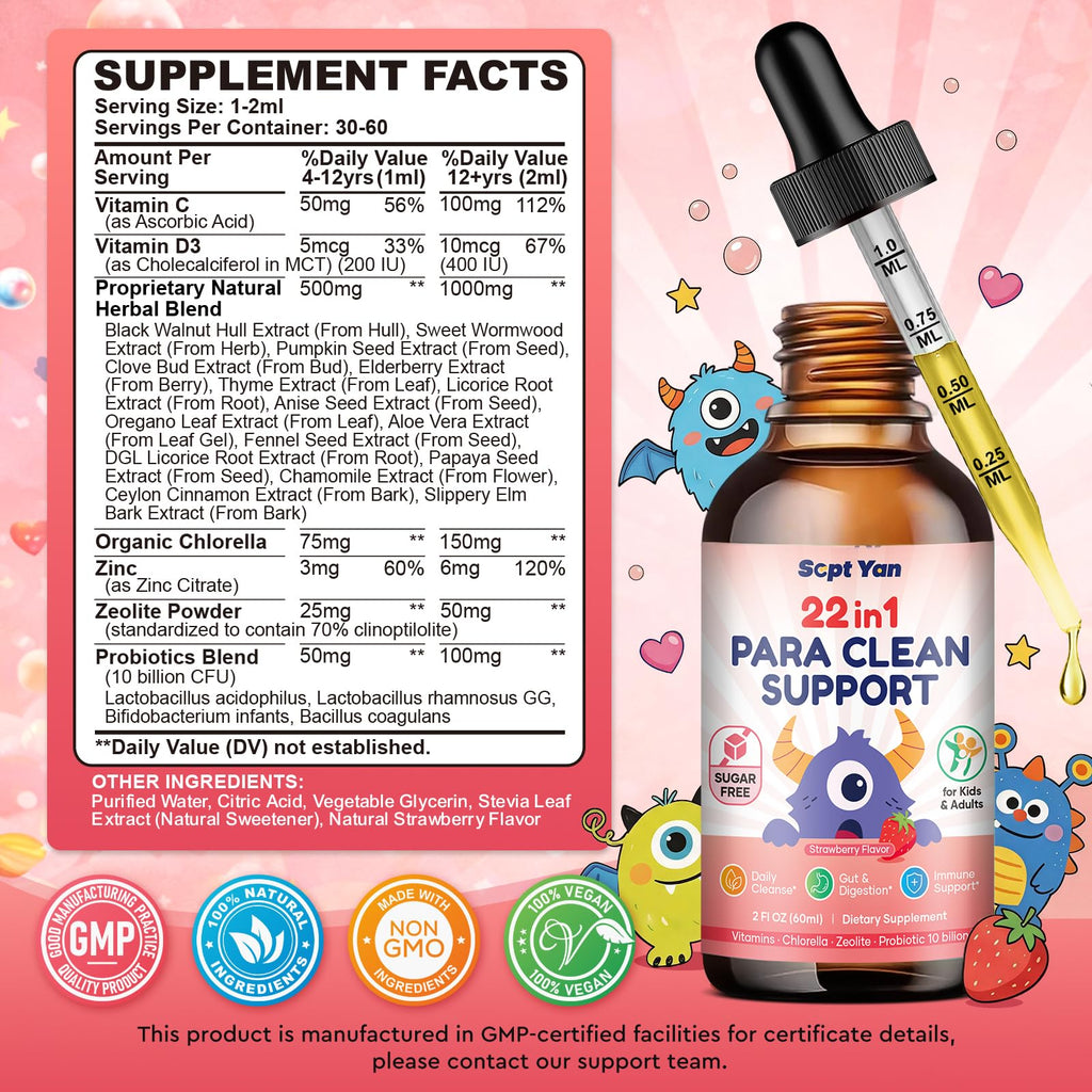 SEPT YAN 22 in 1 Parasite Cleanse for Humans & Kids, Herbal Gut Cleanse Liquid Drops with Wormwood, Black Walnut, Clove, Chlorella, Oregano, - FENGGESTORE20