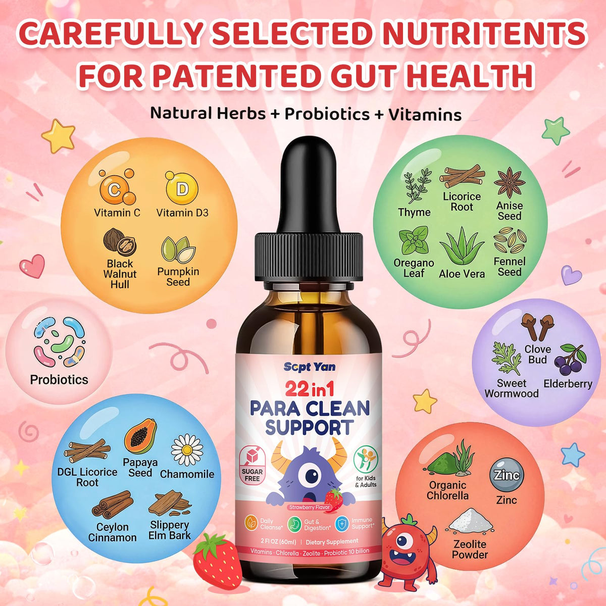 SEPT YAN 22 in 1 Parasite Cleanse for Humans & Kids, Herbal Gut Cleanse Liquid Drops with Wormwood, Black Walnut, Clove, Chlorella, Oregano, - FENGGESTORE20