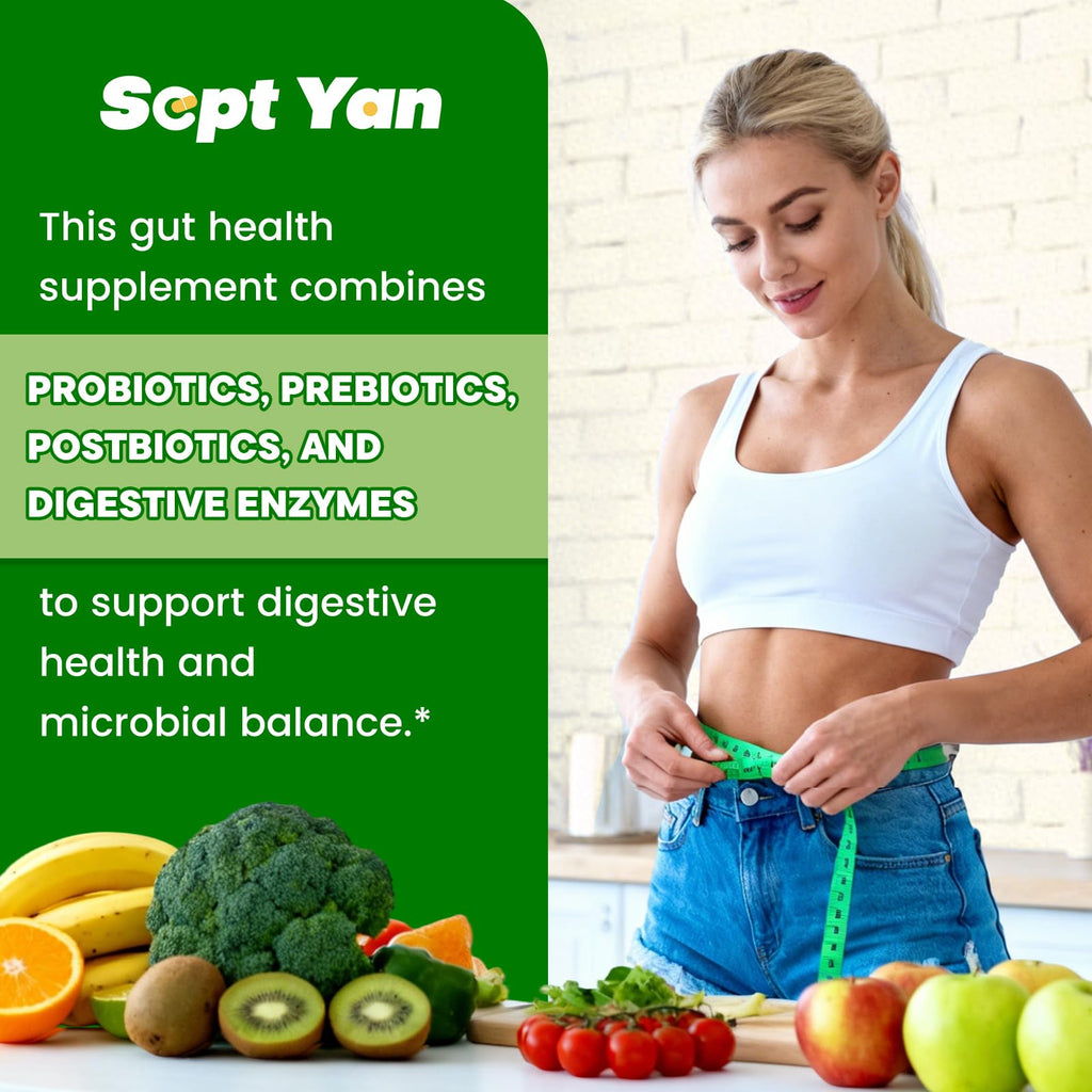 SEPT YAN Gut Health Supplement with Prebiotics, Postbiotics & Probiotics for Digestive Health for Women & Men, 80 Billion CFU Probiotics for Gut and Digestion - FENGGESTORE20