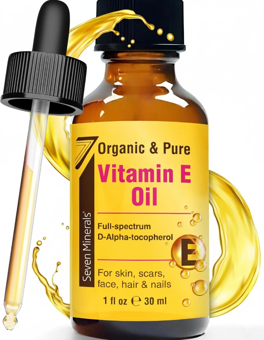 Seven Minerals Ultra Pure Vitamin E Oil - Full-Spectrum D-Alpha Tocopherol, 1 Fl Oz - 100% Organic Vitamin E Oil for Skin - FENGGESTORE20