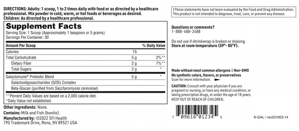 SFI Health Klaire Labs Galactomune Powder - Prebiotic Beta-Glucan & Galactooligosaccharides Immune Support (30 Servings, 150 Grams) - FENGGESTORE20