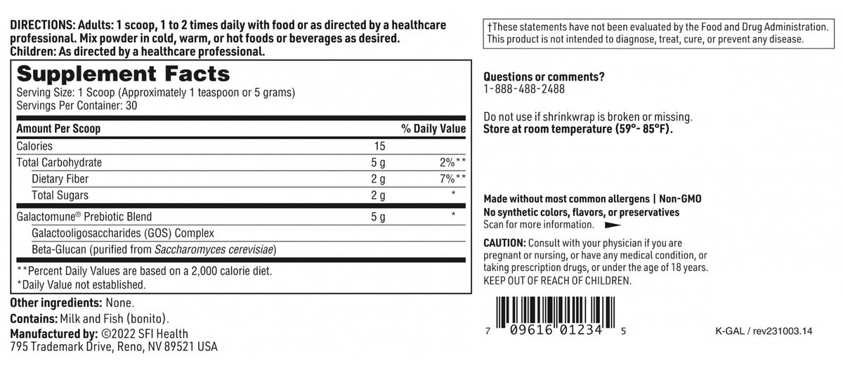 SFI Health Klaire Labs Galactomune Powder - Prebiotic Beta-Glucan & Galactooligosaccharides Immune Support (30 Servings, 150 Grams) - FENGGESTORE20