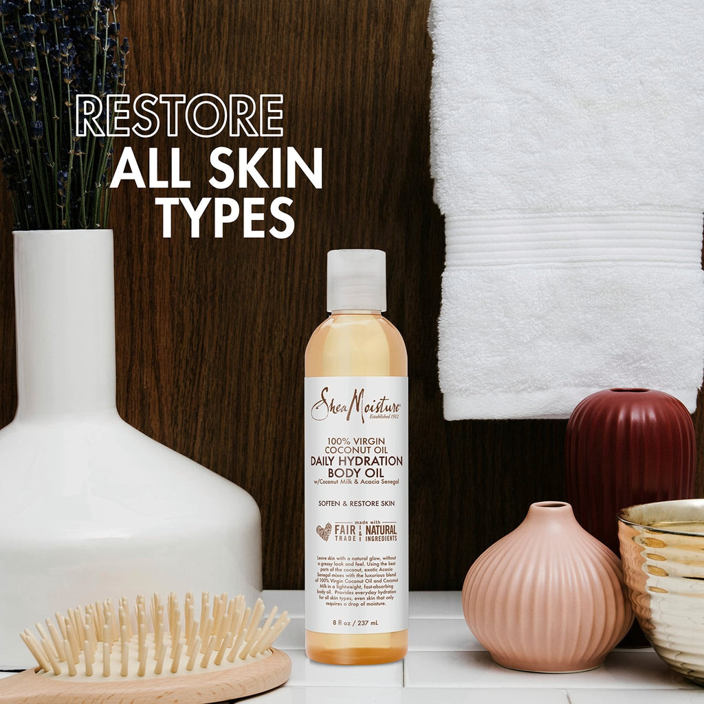 SheaMoisture Daily Hydration Body Oil Virgin Coconut Oil For Dry Skin Paraben Free 8 oz - FENGGESTORE20