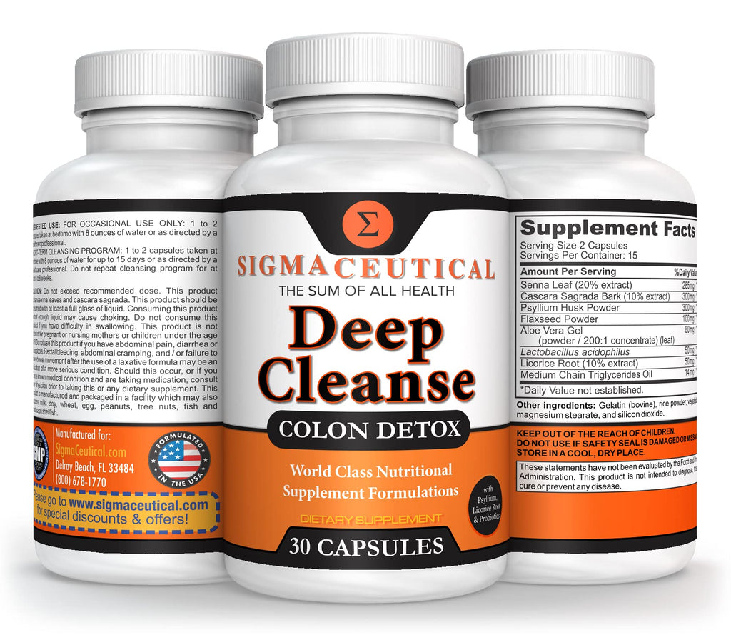 Sigmaceutical 1 Day Colon Cleanse - Detox Cleanse - Bowel Cleanse & Laxative - Bowel Detox - Colon Cleanser & Detox - 30 Capsules - FENGGESTORE20