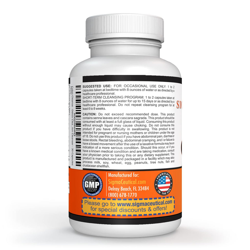 Sigmaceutical 1 Day Colon Cleanse - Detox Cleanse - Bowel Cleanse & Laxative - Bowel Detox - Colon Cleanser & Detox - 30 Capsules - FENGGESTORE20