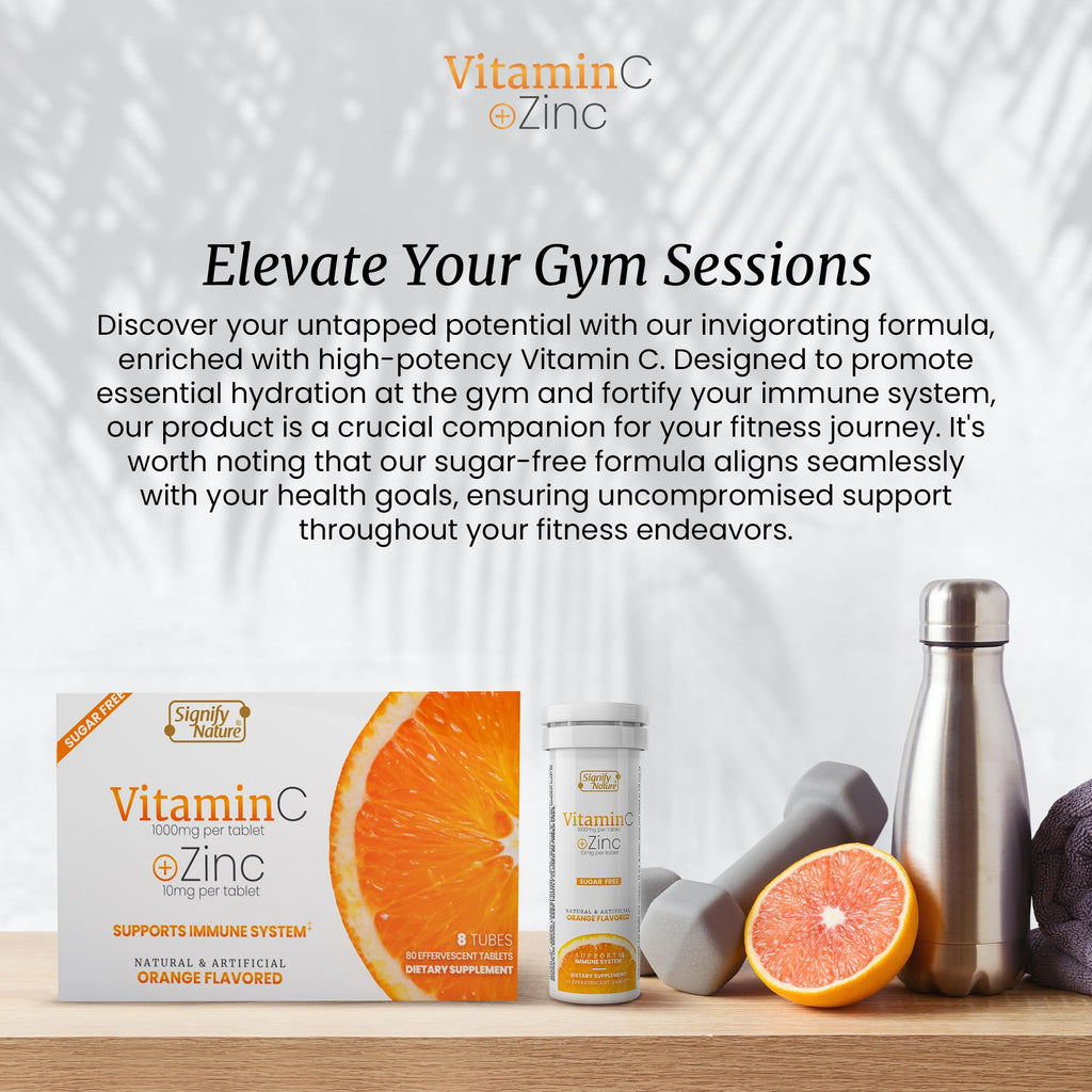 SIGNIFY NATURE Vitamin C 1000mg Effervescent Tablets - Potent Immune Support VIT C with Zinc Supplement - Sugar-Free & Vegan Formula | Dissolvable Vitamin C Tablets - Water Soluble Fizzy Elixir - 80CT - FENGGESTORE20