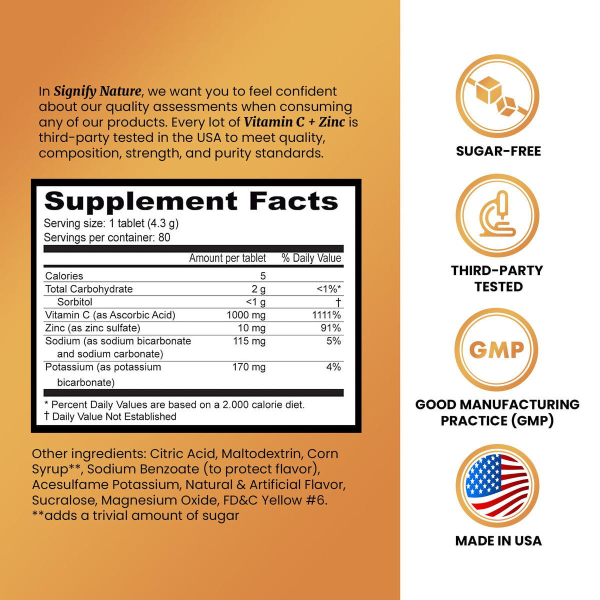 SIGNIFY NATURE Vitamin C 1000mg Effervescent Tablets - Potent Immune Support VIT C with Zinc Supplement - Sugar-Free & Vegan Formula | Dissolvable Vitamin C Tablets - Water Soluble Fizzy Elixir - 80CT - FENGGESTORE20