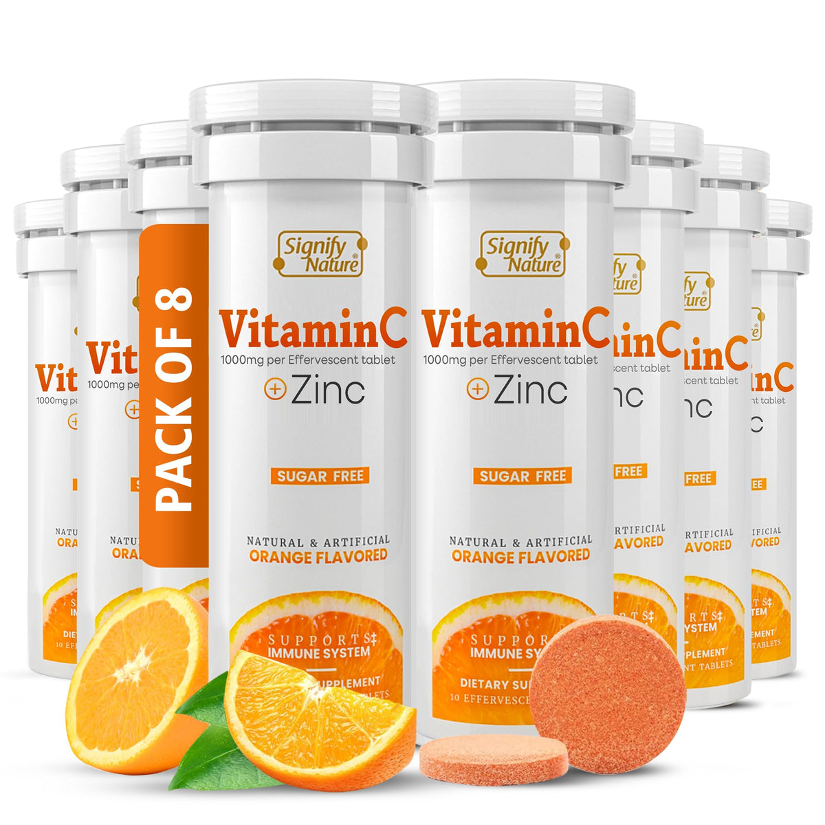 SIGNIFY NATURE Vitamin C 1000mg Effervescent Tablets - Potent Immune Support VIT C with Zinc Supplement - Sugar-Free & Vegan Formula | Dissolvable Vitamin C Tablets - Water Soluble Fizzy Elixir - 80CT - FENGGESTORE20