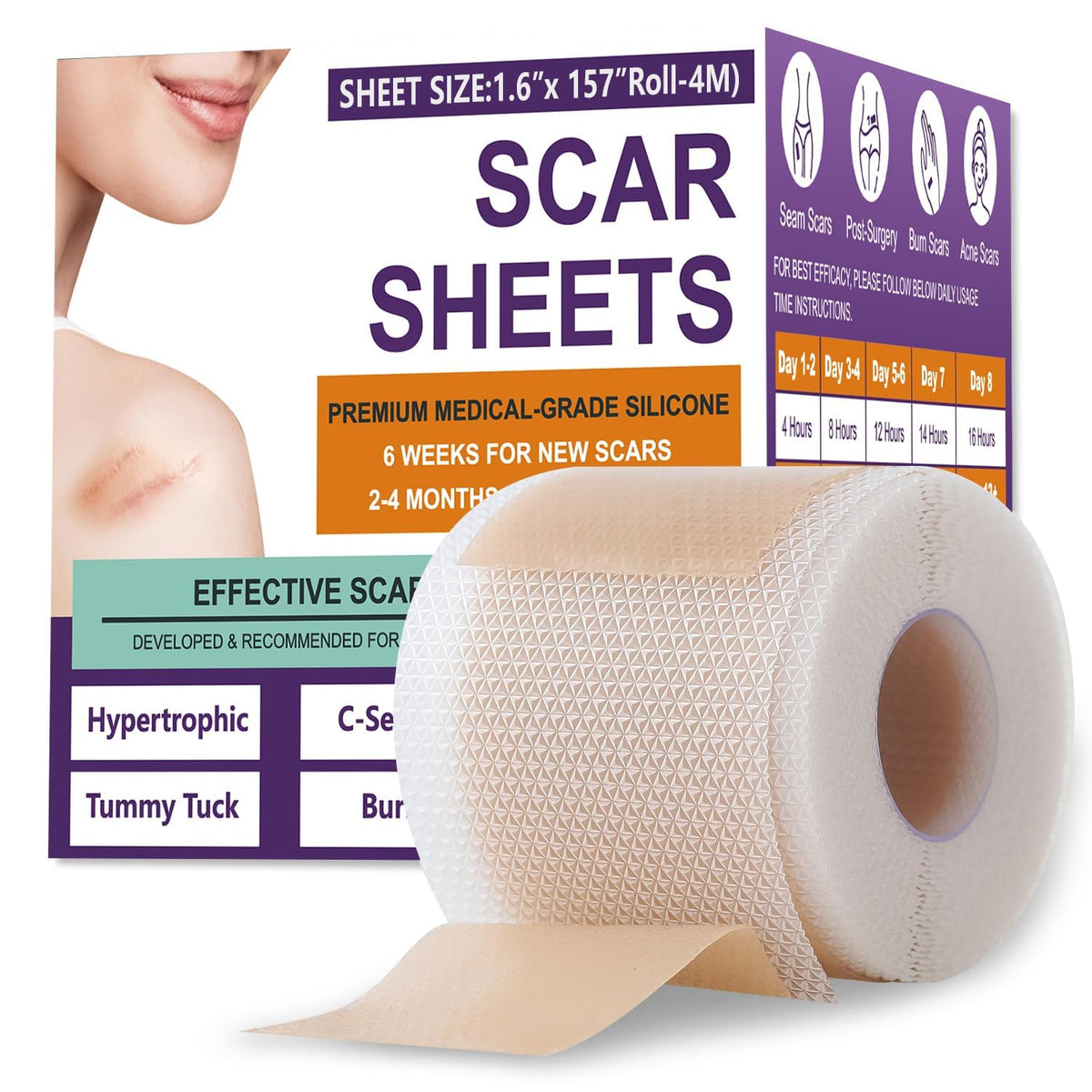 Silicone Scar Sheets,Silicone Scar Tape,Silicone Scar Removal Strips for Surgical,C-Section,Tummy Tuck,Keloid Scars - FENGGESTORE20