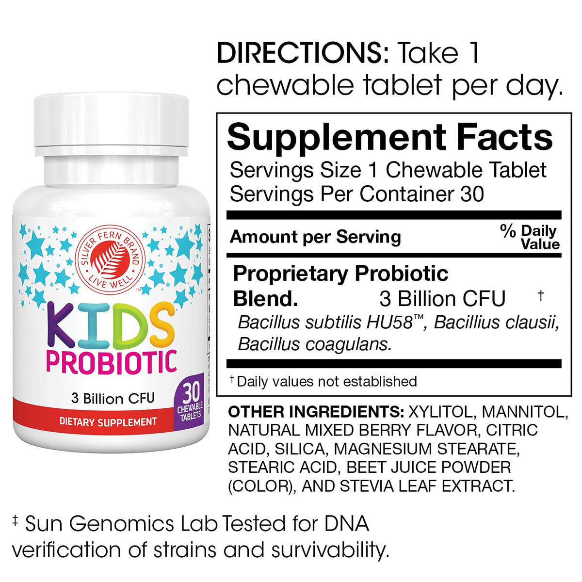 Silver Fern Brand Family Probiotics - Ultimate Adult Probiotic (1 Bottle = 60 Capsules) Plus Ultimate Children's Probiotic for Kids (1 Bottle = 30 Chewables) - Gut Health & Microbiome Support - FENGGESTORE20