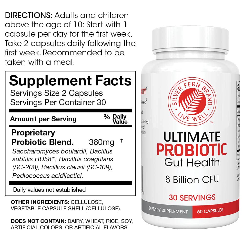 Silver Fern Brand Family Probiotics - Ultimate Adult Probiotic (1 Bottle = 60 Capsules) Plus Ultimate Children's Probiotic for Kids (1 Bottle = 30 Chewables) - Gut Health & Microbiome Support - FENGGESTORE20