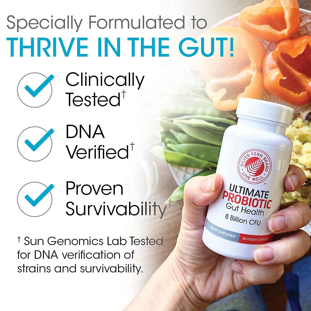 Silver Fern Brand Family Probiotics - Ultimate Adult Probiotic (1 Bottle = 60 Capsules) Plus Ultimate Children's Probiotic for Kids (1 Bottle = 30 Chewables) - Gut Health & Microbiome Support - FENGGESTORE20