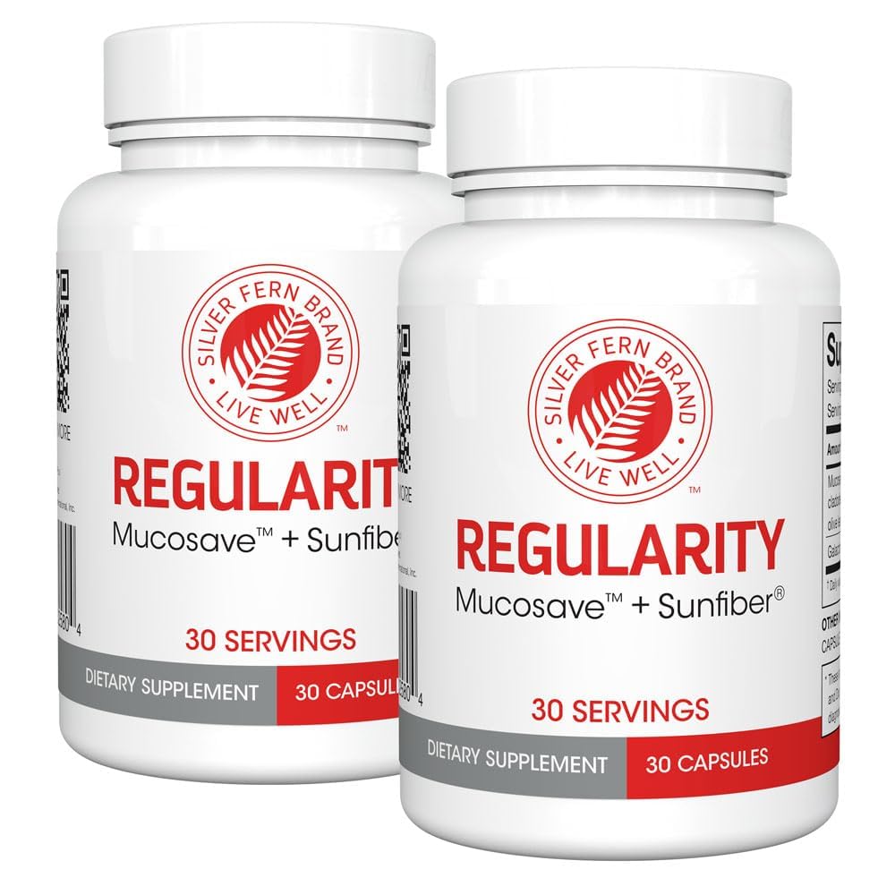 Silver Fern Brand Regularity Digestive Supplement - 2 Bottles = 60 Capsules = 60 Day Supply - Mucosave FG (Prickly Pear Polysaccharides - FENGGESTORE20