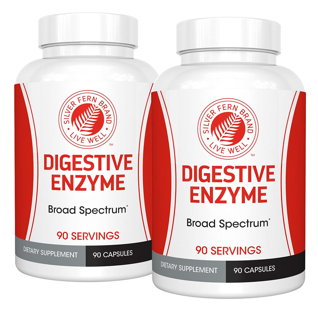 Silver Fern Brand Ultimate High Potency Digestive Enzyme Supplement - 2 Bottles - 100% Intestinal Coverage - Digestive Comfort - FENGGESTORE20
