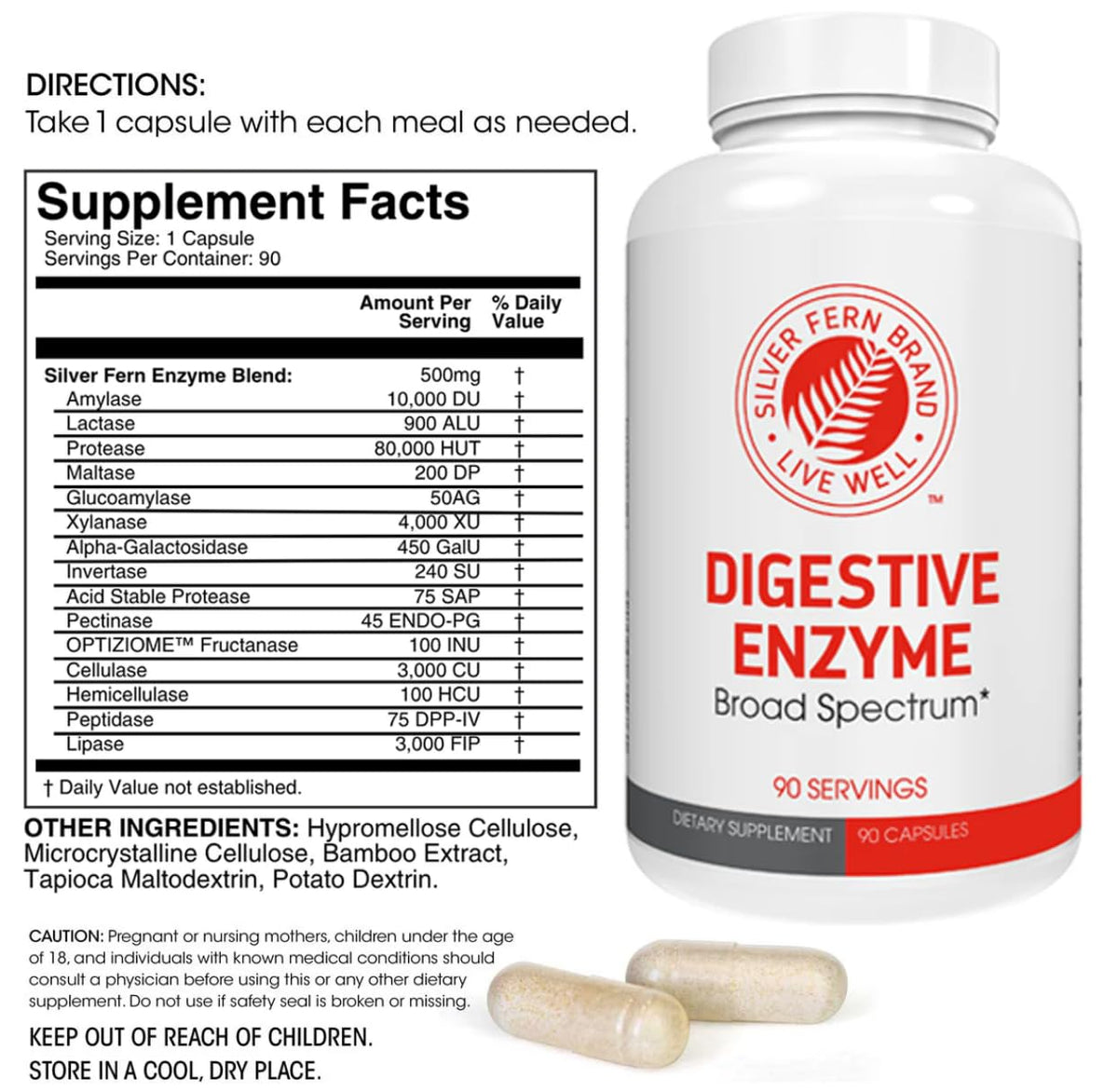 Silver Fern Brand Ultimate High Potency Digestive Enzyme Supplement - 2 Bottles - 100% Intestinal Coverage - Digestive Comfort - FENGGESTORE20