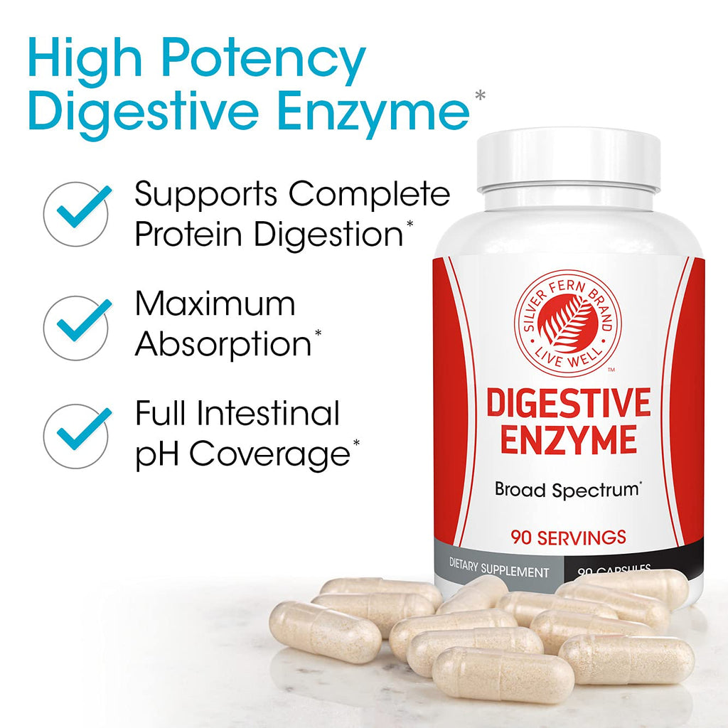 Silver Fern Brand Ultimate High Potency Digestive Enzyme Supplement - 2 Bottles - 100% Intestinal Coverage - Digestive Comfort - FENGGESTORE20