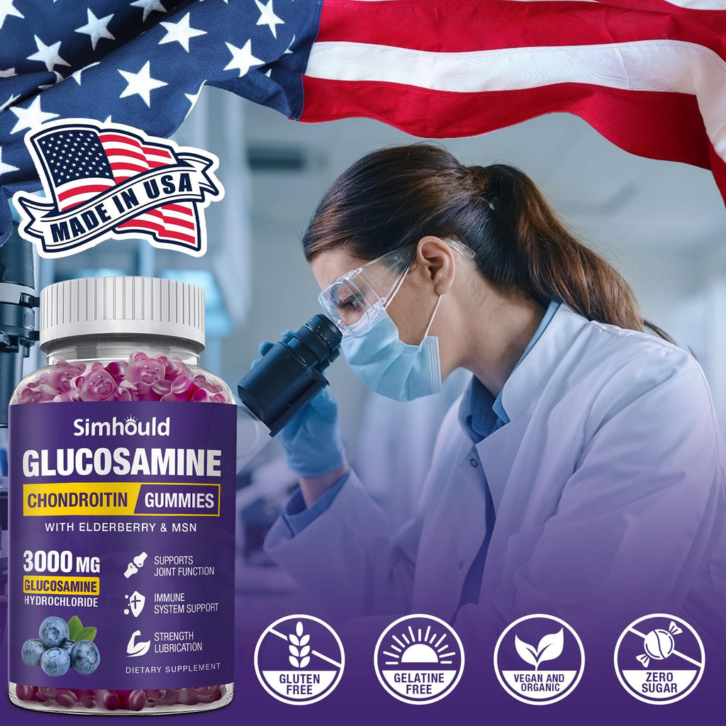 Simhould 2 Packs Glucosamine Chondroitin Gummies - 3000MG Extra Strength Joint Support Supplement with MSM & Elderberry, Flexibility, Antioxidant Immune Support - FENGGESTORE20