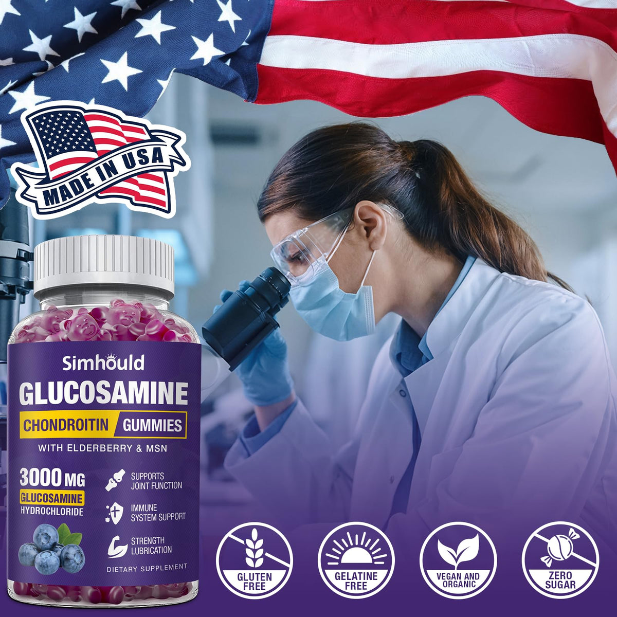 Simhould 2 Packs Glucosamine Chondroitin Gummies - 3000MG Extra Strength Joint Support Supplement with MSM & Elderberry, Flexibility, Antioxidant Immune Support - FENGGESTORE20