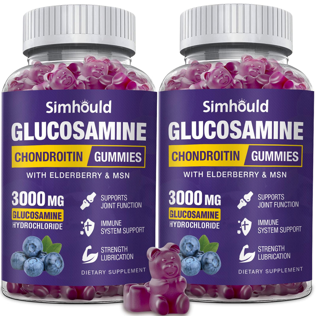 Simhould 2 Packs Glucosamine Chondroitin Gummies - 3000MG Extra Strength Joint Support Supplement with MSM & Elderberry, Flexibility, Antioxidant Immune Support - FENGGESTORE20